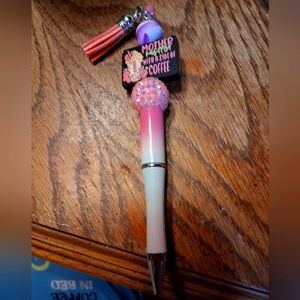 Pink and White Gradient Pen with Charm
